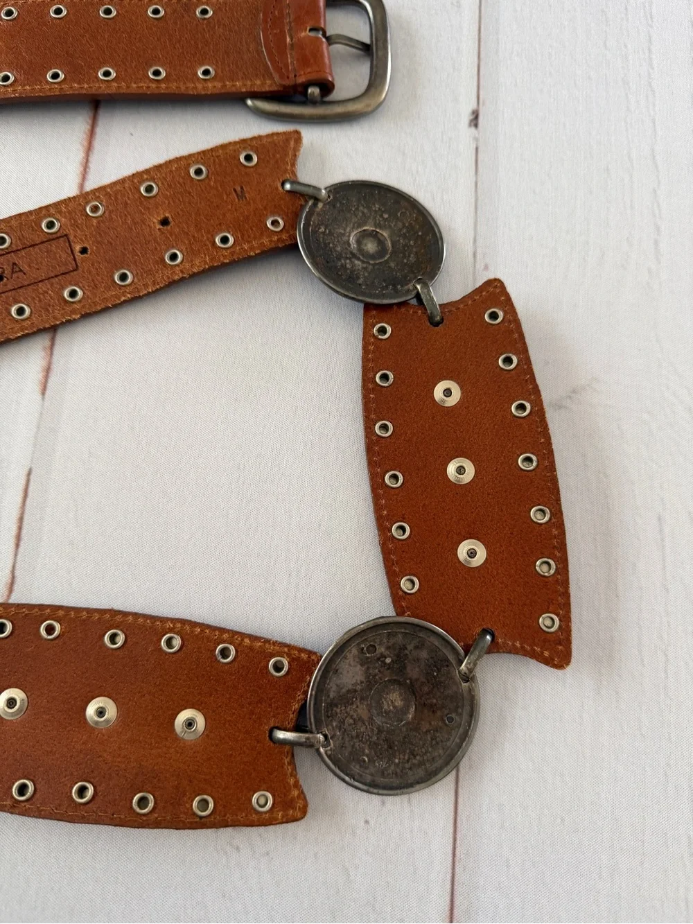 Etcetera Western Concho Studded Leather Belt Brown Boho Southwestern Belt